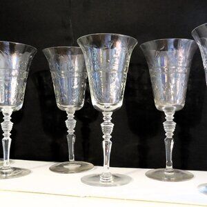 Set of 6 Classic Etched Wine Glasses by Rock Sharpe, Ca. 19030-40's. Mint!